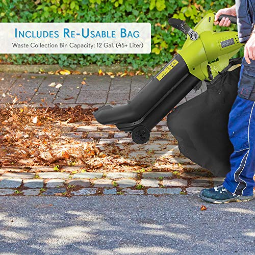 Serene Life Electric Leaf Blower, Vacuum & Shredder Mulcher | 3-in-1 Home & Garden Lawn Tool with Blower Vac Bag (SereneLife PSLHTM34), Black