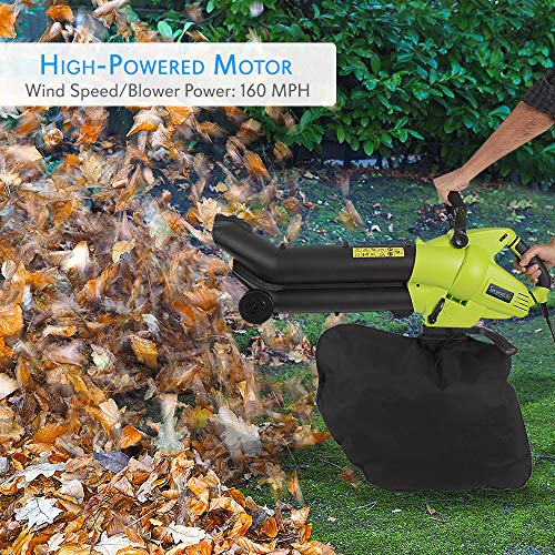 Serene Life Electric Leaf Blower, Vacuum & Shredder Mulcher | 3-in-1 Home & Garden Lawn Tool with Blower Vac Bag (SereneLife PSLHTM34), Black