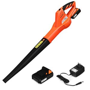 goplus cordless leaf blower, rechargeable leaf sweeper w/lithium battery and charger, handheld 130mph output (orange)