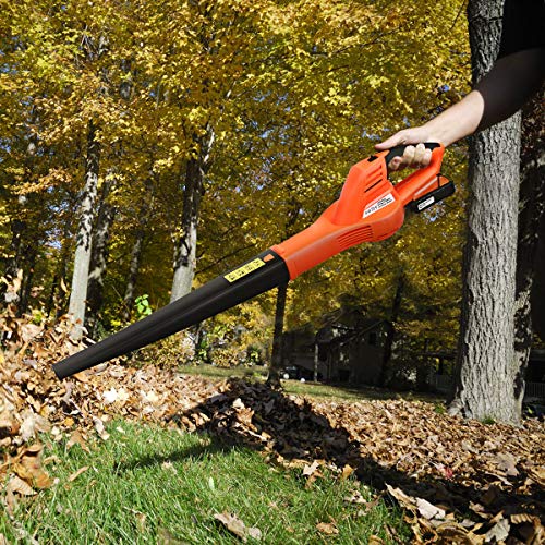 Goplus Cordless Leaf Blower, Rechargeable Leaf Sweeper w/Lithium Battery and Charger, Handheld 130MPH Output (Orange)