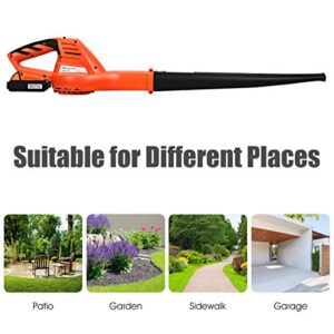 Goplus Cordless Leaf Blower, Rechargeable Leaf Sweeper w/Lithium Battery and Charger, Handheld 130MPH Output (Orange)