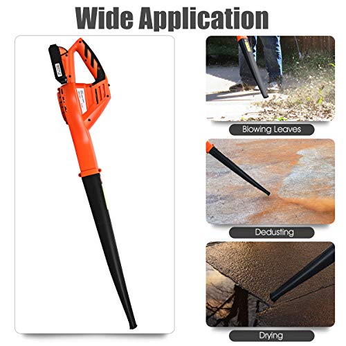 Goplus Cordless Leaf Blower, Rechargeable Leaf Sweeper w/Lithium Battery and Charger, Handheld 130MPH Output (Orange)