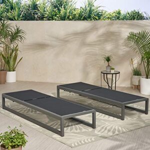 Christopher Knight Home Eudora Outdoor Chaise Lounge (Set of 2), Aluminum, Black, Gray