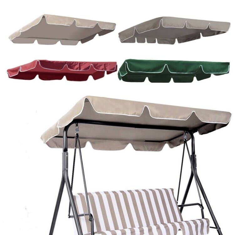 Porch Swing Canopy, Replacement Waterproof Swing Top Cover, Garden Swing Seat Replacement Canopy Sun Shade Awning Cover Outdoor Patio Ham-Mock Swing Canopy (Khaki)