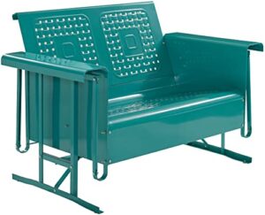 crosley furniture co1024-tu bates retro metal outdoor loveseat glider, turquoise gloss