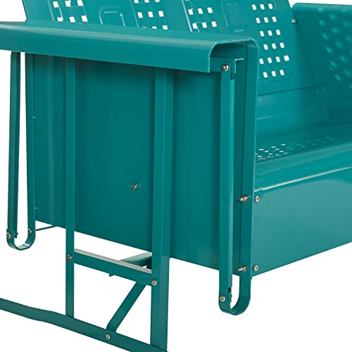 Crosley Furniture CO1024-TU Bates Retro Metal Outdoor Loveseat Glider, Turquoise Gloss