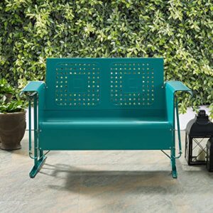 Crosley Furniture CO1024-TU Bates Retro Metal Outdoor Loveseat Glider, Turquoise Gloss