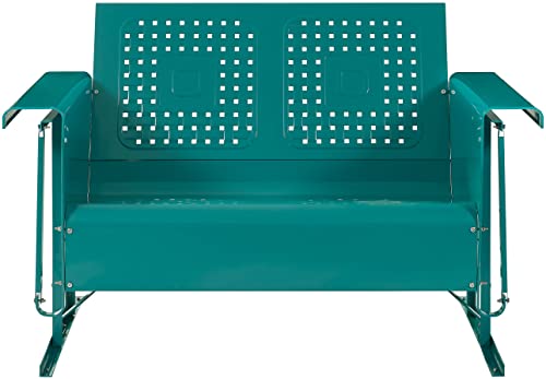 Crosley Furniture CO1024-TU Bates Retro Metal Outdoor Loveseat Glider, Turquoise Gloss