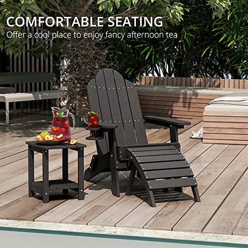 LUE BONA Folding Adirondack Chair Set of 4, Black Poly Fire Pit Adirondack Chair Weather Resistant, Modern Plastic Adirondack Patio Chairs with Cup Holder, 320LBS, Outdoor Chairs for Pool Porch Beach