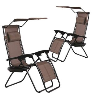 bestmassage patio chairs lounge chair zero gravity chair 2 pack recliner w/folding canopy shade and cup holder for outdoor funiture