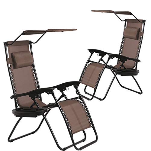 BestMassage Patio Chairs Lounge Chair Zero Gravity Chair 2 Pack Recliner W/Folding Canopy Shade and Cup Holder for Outdoor Funiture