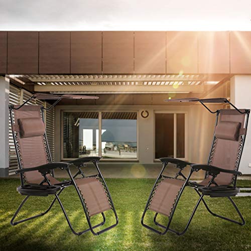 BestMassage Patio Chairs Lounge Chair Zero Gravity Chair 2 Pack Recliner W/Folding Canopy Shade and Cup Holder for Outdoor Funiture