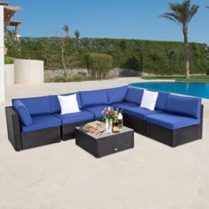 Peach Tree Outdoor Furniture All-Weather Sectional Wicker Sofa Set 7 PCs Patio Rattan Clearance with Washable Cushions and Coffee Table, Backyard, Pool