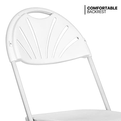 MoNiBloom White Plastic Folding Chair with Fan Back Stackable Lightweight Portable Commercial Outdoor Chair with Steel Frame for Events Dining Wedding Party Picnic Banquet, 10pcs