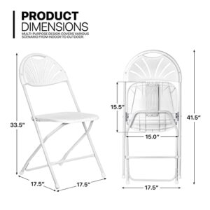 MoNiBloom White Plastic Folding Chair with Fan Back Stackable Lightweight Portable Commercial Outdoor Chair with Steel Frame for Events Dining Wedding Party Picnic Banquet, 10pcs