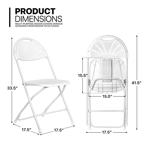 MoNiBloom White Plastic Folding Chair with Fan Back Stackable Lightweight Portable Commercial Outdoor Chair with Steel Frame for Events Dining Wedding Party Picnic Banquet, 10pcs