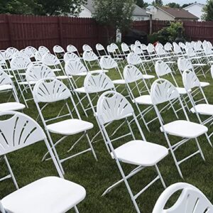 MoNiBloom White Plastic Folding Chair with Fan Back Stackable Lightweight Portable Commercial Outdoor Chair with Steel Frame for Events Dining Wedding Party Picnic Banquet, 10pcs