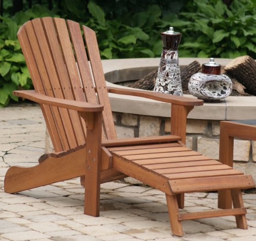 Outdoor Interiors CD3111 Eucalyptus Adirondack Chair and Built In Ottoman