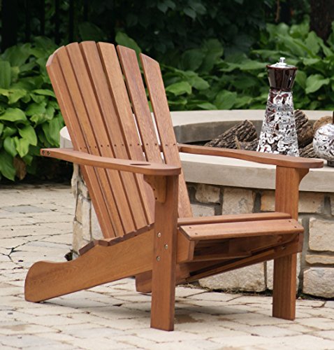 Outdoor Interiors CD3111 Eucalyptus Adirondack Chair and Built In Ottoman