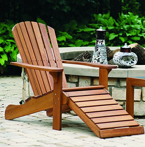 Outdoor Interiors CD3111 Eucalyptus Adirondack Chair and Built In Ottoman