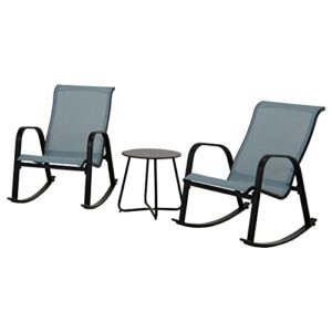 grand patio outdoor 3-piece patio bistro rocking chair set, steel rocker seating outside for front porch, garden, patio, backyard (blue 3pc)