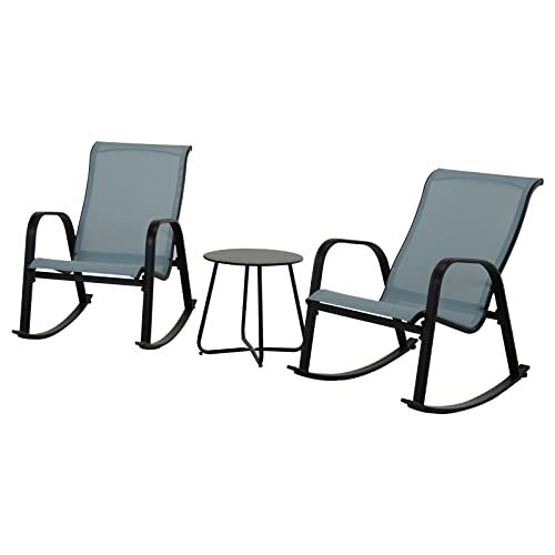 Grand patio Outdoor 3-Piece Patio Bistro Rocking Chair Set, Steel Rocker Seating Outside for Front Porch, Garden, Patio, Backyard (Blue 3PC)