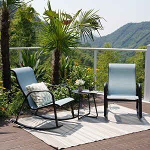 Grand patio Outdoor 3-Piece Patio Bistro Rocking Chair Set, Steel Rocker Seating Outside for Front Porch, Garden, Patio, Backyard (Blue 3PC)