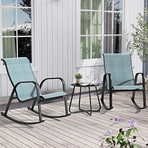 Grand patio Outdoor 3-Piece Patio Bistro Rocking Chair Set, Steel Rocker Seating Outside for Front Porch, Garden, Patio, Backyard (Blue 3PC)