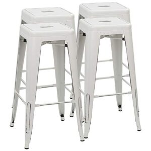 furmax 30 inches metal bar stools bar height high backless stools indoor outdoor stackable kitchen stools set of 4 (distressed white)