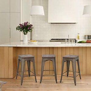 FDW 24 Inches Metal Bar Stools Set of 4 Counter Height Wood Seat Barstool Patio Stool Stackable Backless Stool Indoor Outdoor Metal Kitchen Stools Bar Chairs (Bronze)