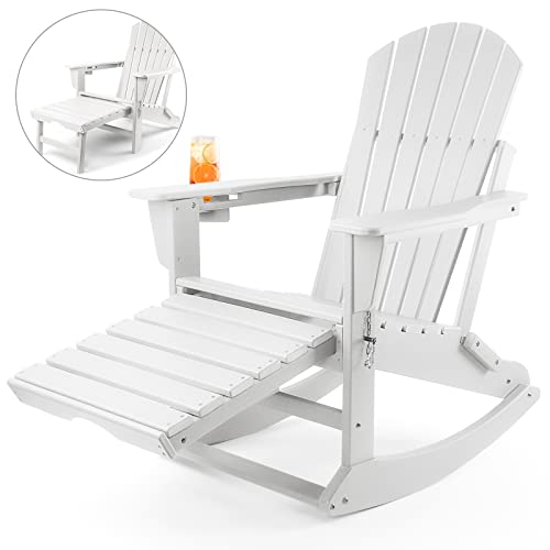 Adirondack Chair with Ottoman,Folding Adirondack Chairs,Rocking Adirondack Chair with Cup Holder,Adirondack Chairs Weather Resistant,Fire Pit Chairs,Plastic Adirondack Chairs for Adults,350 lbs