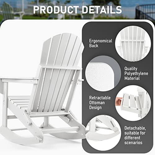 Adirondack Chair with Ottoman,Folding Adirondack Chairs,Rocking Adirondack Chair with Cup Holder,Adirondack Chairs Weather Resistant,Fire Pit Chairs,Plastic Adirondack Chairs for Adults,350 lbs