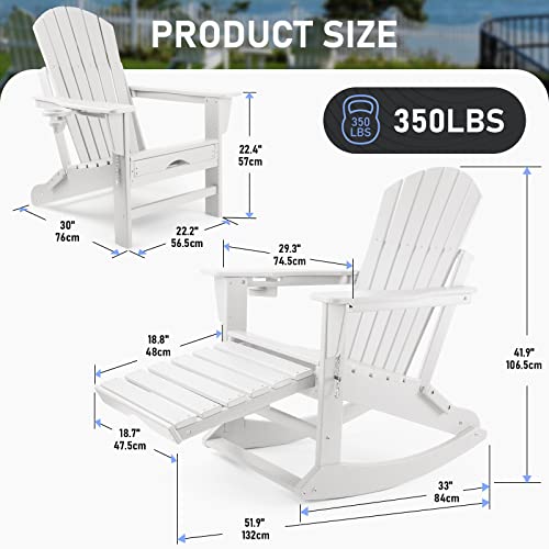 Adirondack Chair with Ottoman,Folding Adirondack Chairs,Rocking Adirondack Chair with Cup Holder,Adirondack Chairs Weather Resistant,Fire Pit Chairs,Plastic Adirondack Chairs for Adults,350 lbs