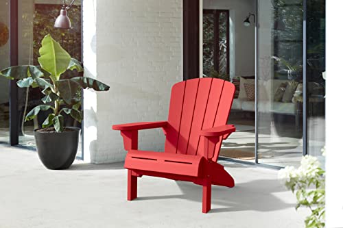 Keter Teton Adirondack Weather Resistant Furniture for Entertaining by The Pool, Patio and Fire Pit, Easy Assembly Outdoor Seating, Weatherwood