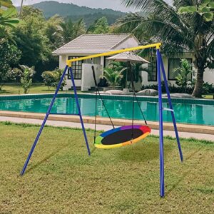 Costzon 550lbs Metal Swing Sets for Backyard, Heavy Duty Full Steel Swing Frame A-Frame Swing Stand All Weather w/Ground Stakes, Adjustable Ropes, Great Gift for Indoor Outdoor Kids and Adults