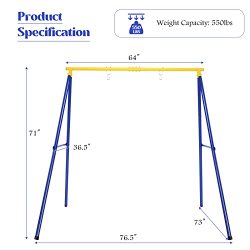 Costzon 550lbs Metal Swing Sets for Backyard, Heavy Duty Full Steel Swing Frame A-Frame Swing Stand All Weather w/Ground Stakes, Adjustable Ropes, Great Gift for Indoor Outdoor Kids and Adults