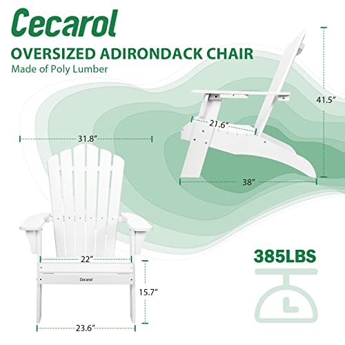 Cecarol Oversized Adirondack Chair, Poly Lumber Patio Fire Pit Chair with 2 Cup Holders, 385lb Weight Capacity, All Weather Resistant and Durable Outdoor Chairs for Poolside, Lawn, Garden, White-AC01