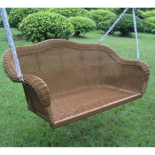 International Caravan Furniture Piece Resin Wicker Hanging Loveseat Swing