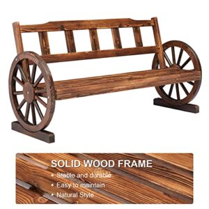 KINTNESS Patio Garden Wooden Wagon Wheel Bench 2-Person Outdoor Wagon Wheel Bench Outdoor Furniture Decor