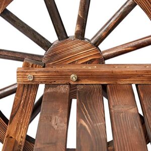 KINTNESS Patio Garden Wooden Wagon Wheel Bench 2-Person Outdoor Wagon Wheel Bench Outdoor Furniture Decor