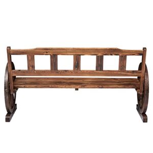 KINTNESS Patio Garden Wooden Wagon Wheel Bench 2-Person Outdoor Wagon Wheel Bench Outdoor Furniture Decor