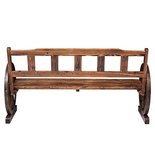 KINTNESS Patio Garden Wooden Wagon Wheel Bench 2-Person Outdoor Wagon Wheel Bench Outdoor Furniture Decor