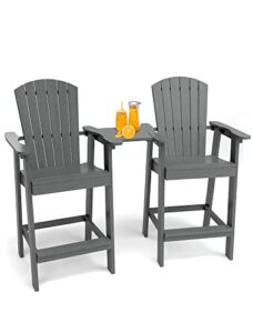 marvoware tall adirondack chairs set of 2, balcony chair with connecting tray, 27.6 inch seat height outdoor barstools, hdpe plastic patio stools with umberlla hole outdoor patio lawn