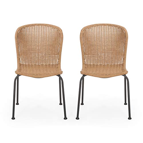 Christopher Knight Home Dinah Outdoor Wicker Dining Chair (Set of 2), Light Brown, Black