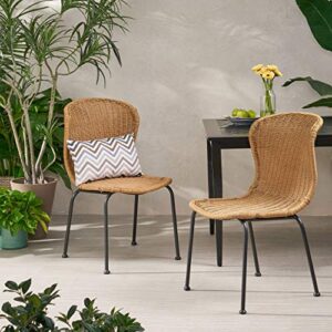 Christopher Knight Home Dinah Outdoor Wicker Dining Chair (Set of 2), Light Brown, Black