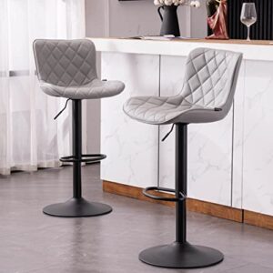kidol & shellder grey bar stools set of 2 adjustable swivel barstools high back counter stools pu leather soft cushion bar chairs,3 mins quick assembly,loads up to 300lbs