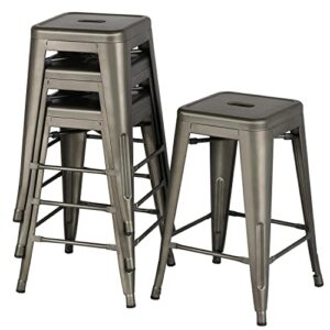 yaheetech 24” metal bar stools counter height barstools set of 4 high backless industrial stackable metal chairs for indoor and outdoor, gun metal