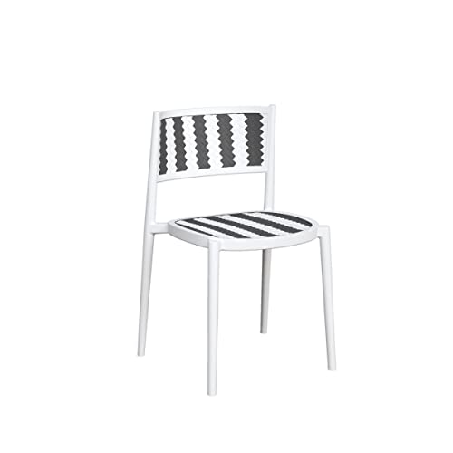 STARWAY Outdoor Patio Dining Chairs Kitchen Chair Set of 4, Plastic Chairs, Modern Armless Slot-Back Dining Chair, Premium Plastic Kitchen and Dining Room Plastic Chair, Set of 4-(Black+White)