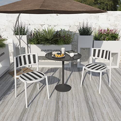 STARWAY Outdoor Patio Dining Chairs Kitchen Chair Set of 4, Plastic Chairs, Modern Armless Slot-Back Dining Chair, Premium Plastic Kitchen and Dining Room Plastic Chair, Set of 4-(Black+White)