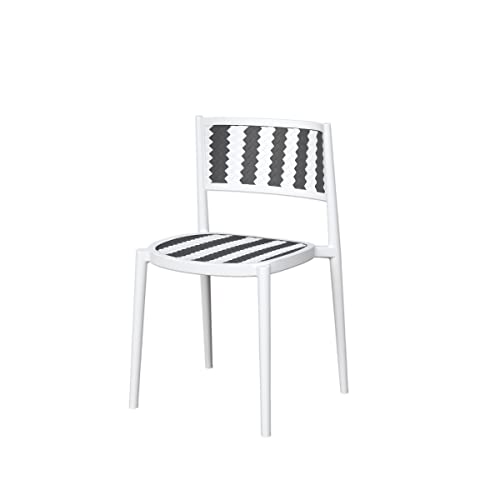 STARWAY Outdoor Patio Dining Chairs Kitchen Chair Set of 4, Plastic Chairs, Modern Armless Slot-Back Dining Chair, Premium Plastic Kitchen and Dining Room Plastic Chair, Set of 4-(Black+White)